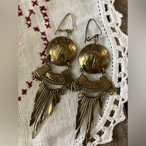 Vintage Boho Brass Dangle Camel Peruvian Coin Gypsy Hippie Retro long Earrings